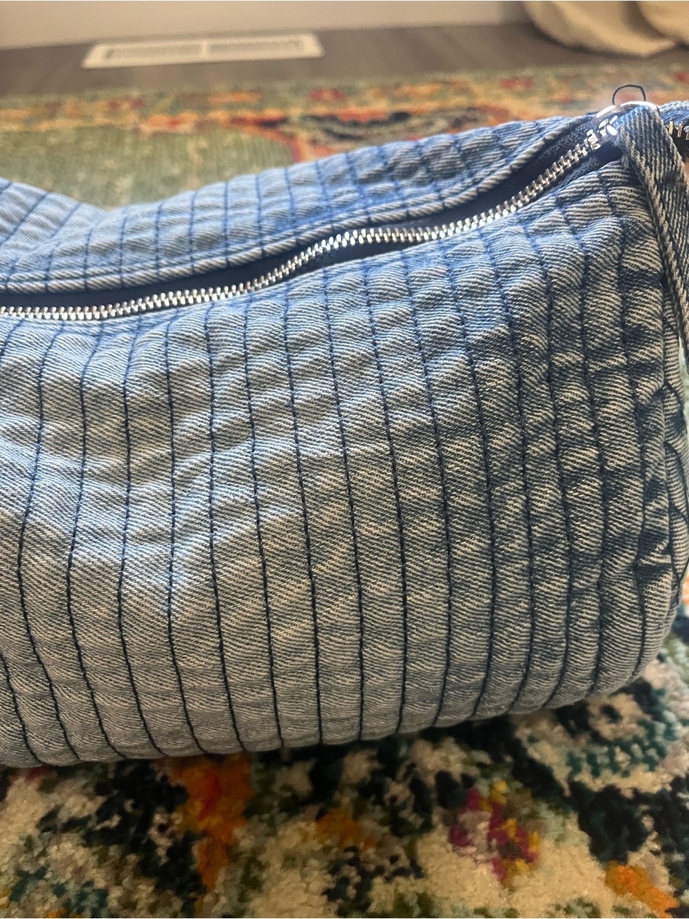 Quilted Light Blue Denim shoulder Bag - Picture 4 of 6